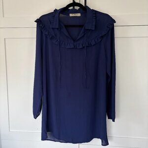 Vintage Ruffle Detail Long Sleeve Navy Blue Blouse D. Affortun by Dina Khan